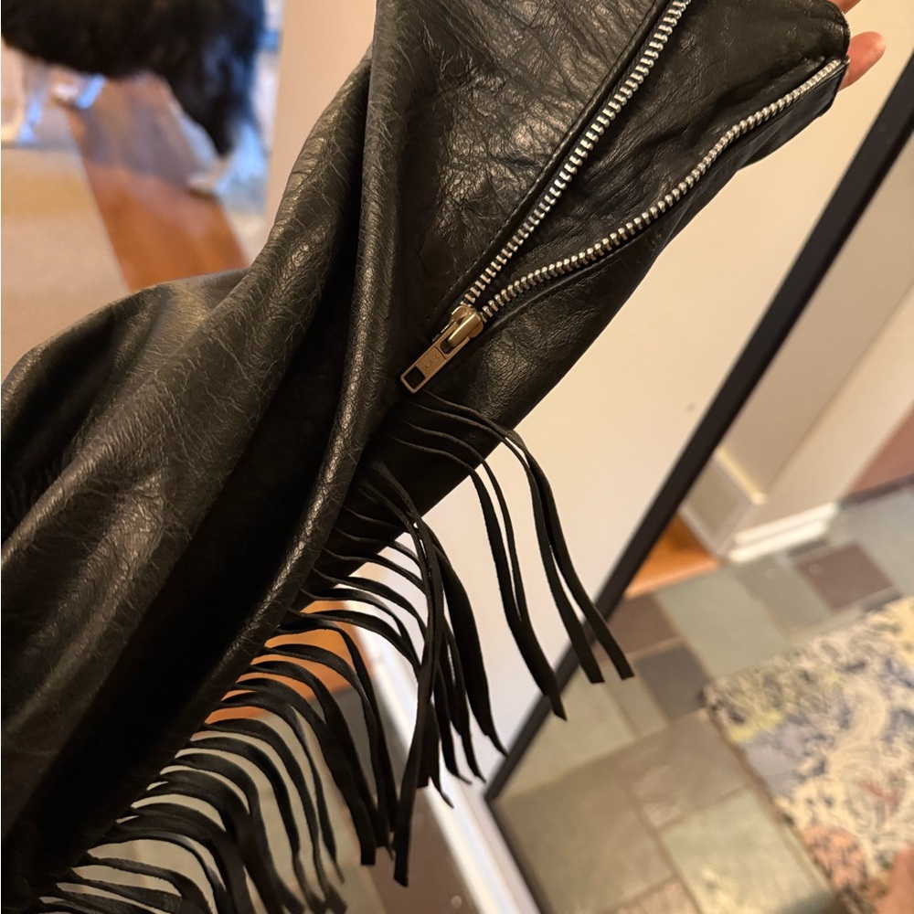Wilson’s Fringed Black Leather Biker Jacket XL - Picture 16 of 16